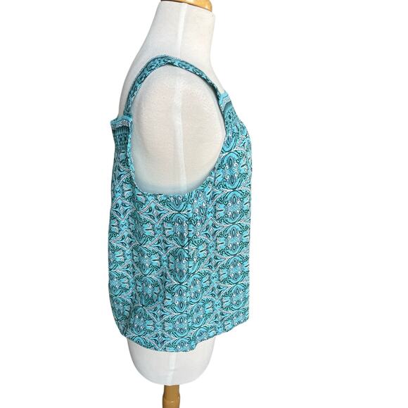 Talbots Linen Square Neck Top Sleeveless Blue Boho Beachy Coastal Large Petite - Picture 4 of 10